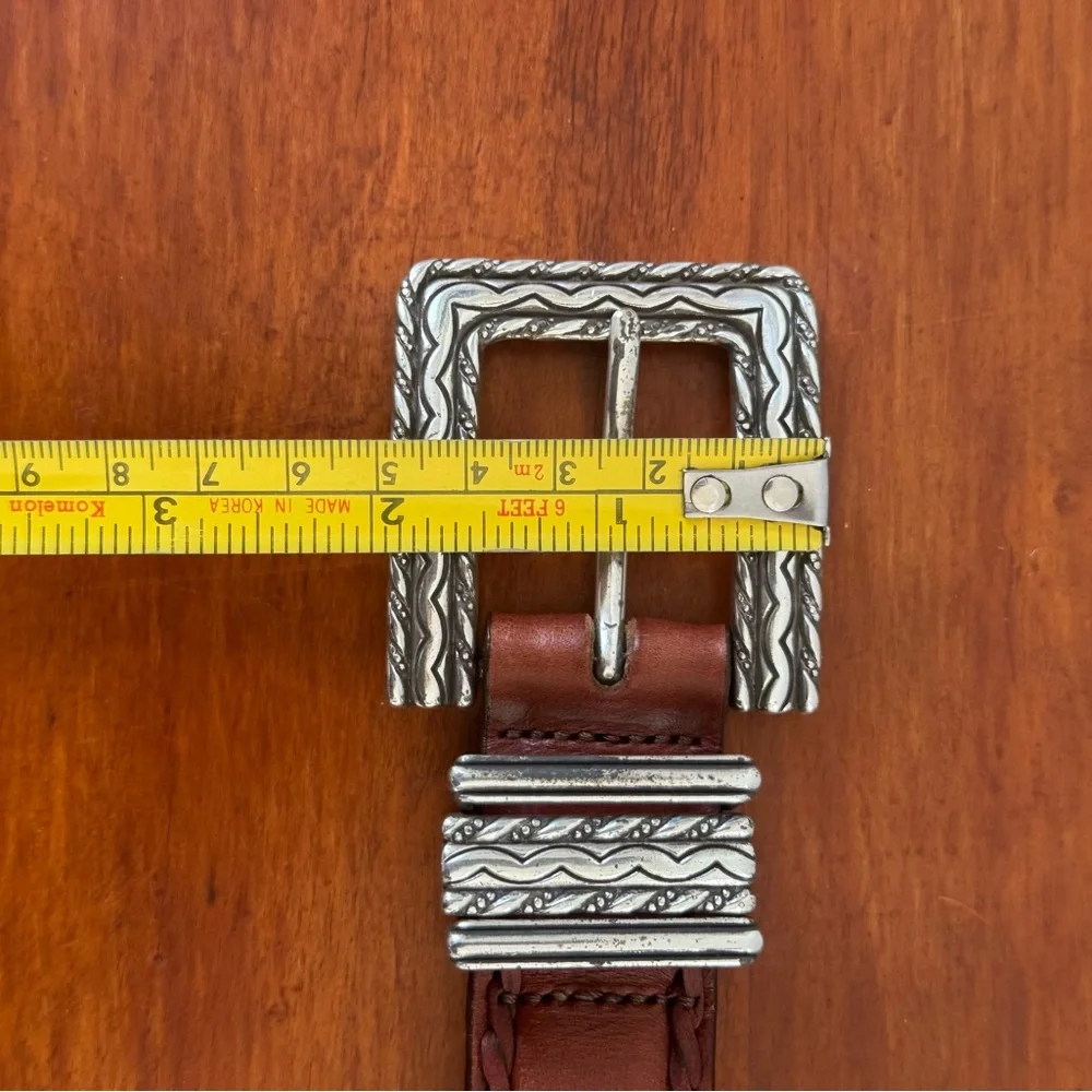 Vintage Brighton 1990s Brown Leather Belt with Silver Buckle